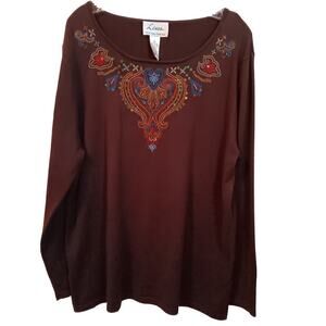 NWT Linea Louis Dell'Olio Embroidery Sequin Long Sleeve Round Neck Sweater XL